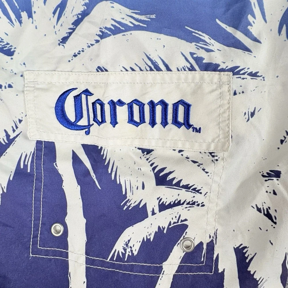 Corona Swim Trunks Mens M Board‎ Shorts Palm Tree Blue Tropical Coastal Beach
